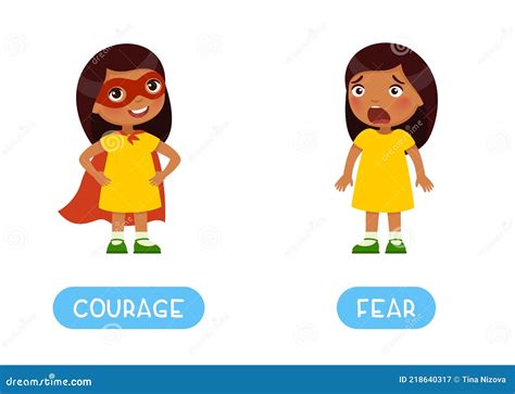 Courage and Fear Antonyms Word Card, Opposites Concept. Flashcard for ...