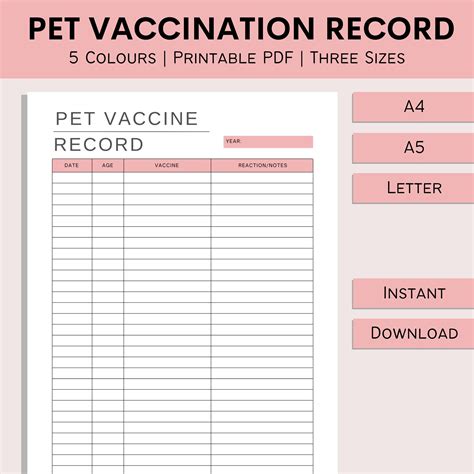 Pet Vaccination Record Printable