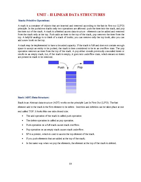 Operations on Stack Data Structure - UNIT – II LINEAR DATA STRUCTURES ...