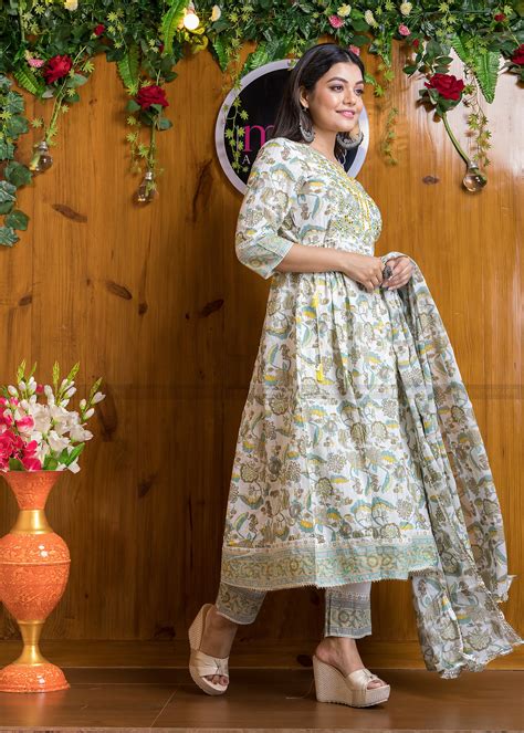 Occasional Bliss Jaipuri Kurti Set(Yellow Tone) – Monamaar