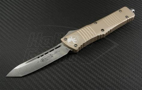 Microtech Knives Tan Combat Troodon T/E Automatic OTF D/A Knife (3.75in Stonewashed Plain ELMAX ...
