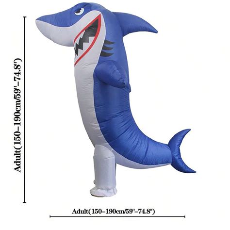 Fantasia de tubarão inflável Air Blow Up Jaws Macacão Fantasia Vestido ...