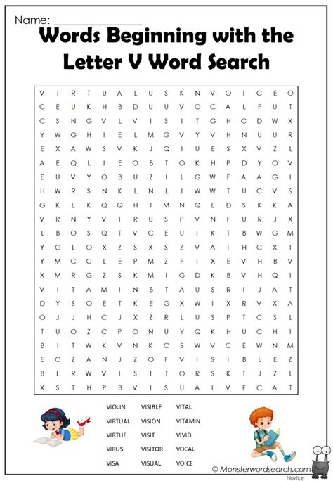 Words Beginning with the Letter V-5 Word Search - Monster Word Search