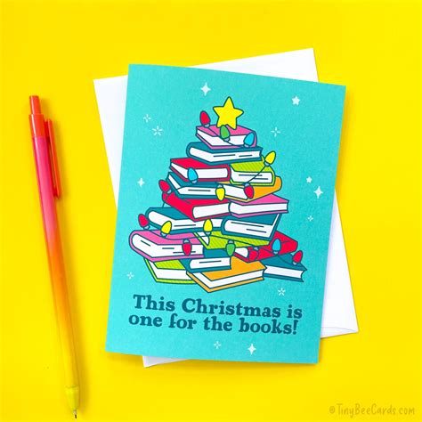 Book Lover Christmas Card "One for the Books" – TinyBeeCards