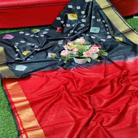 Dark grey & red color Khadi Tradition bandhani shibori saree with bp ...
