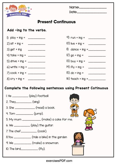 Add -ing to the verbs - Exercises PDF