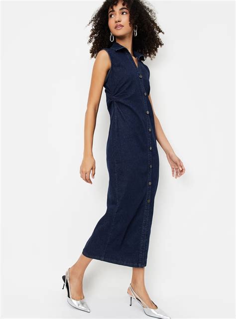 Buy Women Ruched Midi Denim Dress Online at just Rs. 1499.0 ...