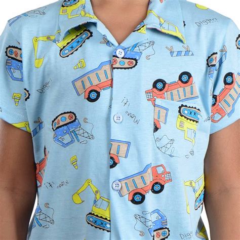 Clothe Funn Boys Truck Print Night Suit, Sky Blue