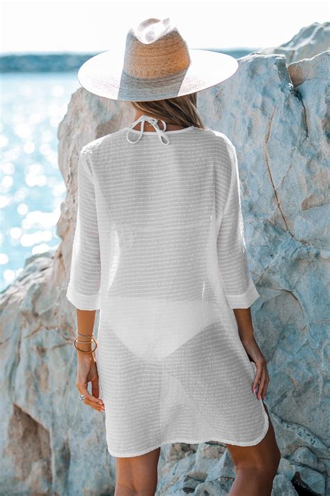 Sheer Lace-Up Mini Cover-Up Dress