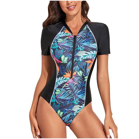VerPetridure Women Rash Guard Short Sleeve One Piece Swimsuits Zipper ...