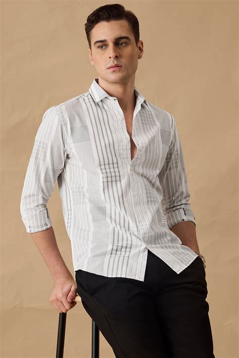 Buy Men's White Stripes Slim Fit Snitch LUXE Shirt Online | Snitch – SNITCH