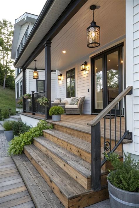 19+ Charming Wooden Front Porch Steps Designs