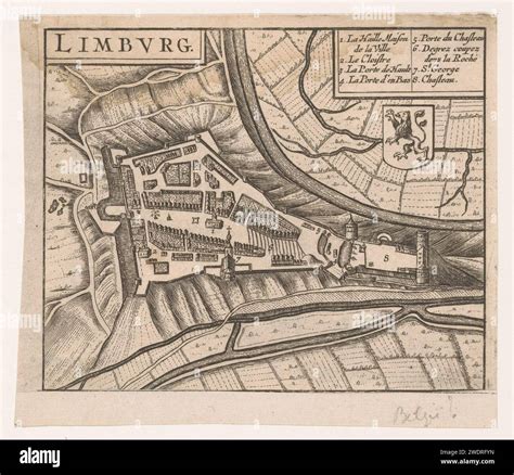 Map of the city of Limburg, Anonymous, 1652 print Amsterdam paper etching maps of cities Limburg ...