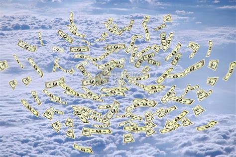 美元钞票在蓝天白云上空飞行天空中的钱在天上飞财务概念多云天高清图片下载-正版图片504435669-摄图网