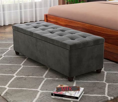 Wood Maker Burcot Upholstered Tufted Storage Bench Ottoman Pouffe ...