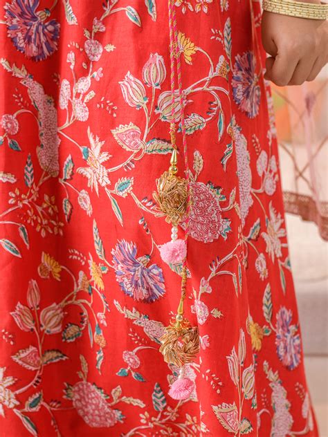 Buy Red and Pink Printed Lehenga & Blouse With Dupatta