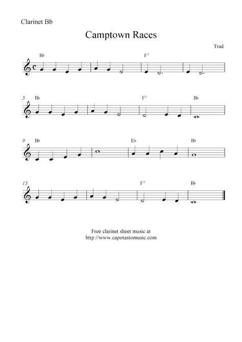 Easy Sheet Music For Beginners: Camptown Races, free easy clarinet ...