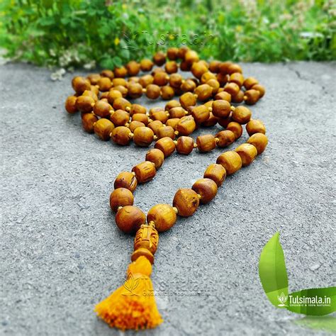 Golden Tulsi Japa Mala 108 Beads With One Radha Carved Guru Bead 18 mm ...