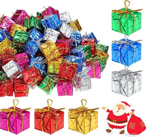 Decorated Xmas Decor Small Pack of 24 Miniature Foil Gift Boxes, Christmas Tree Ornaments 1.2 ...