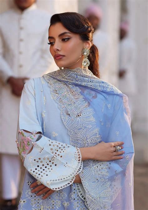 Elaf x Sajal Aly ELE-08 Amyra: Exquisite Blue Pakistani Lawn Suit for ...