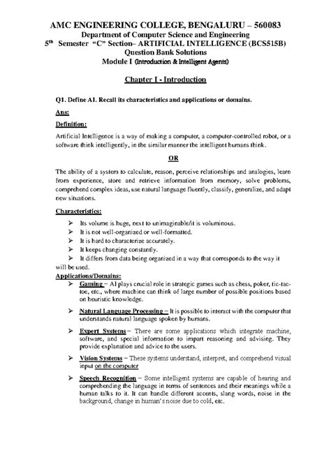 AI (BCS515B) - Module I Question Bank Solutions and Notes - Studocu
