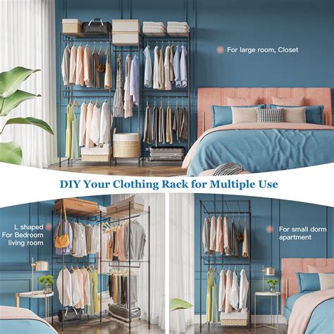 Buy Raybee 74.8W * 17.7D *76.8H Clothes Rack with Shelves Metal Closet ...
