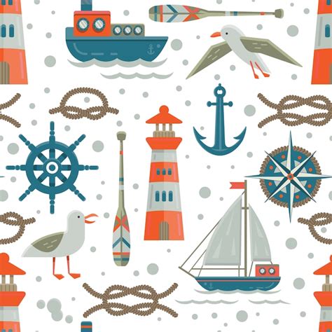 Nautische Elemente Muster Hintergrund | Kostenlose Vektor