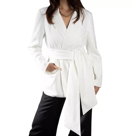 Jess by Meiko Women's Faux Suede Notched Lapel Wrap Belt Blazer