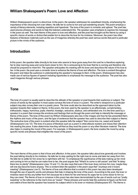 SOLUTION: Analysis of william shakespeares poem o mistress mine where ...