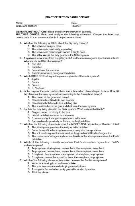 Image result for Earth Science Practice Tests