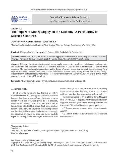 The Impact of Money Supply on the Economy A Panel - Journal of Economic ...