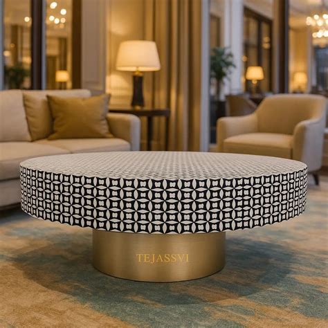 BONE Inlay Round Coffee Table / Centre Table, Bone Inlay Floral design ...