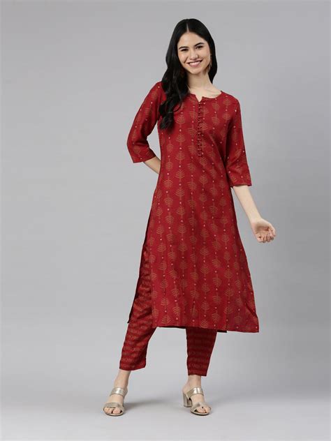Shop Maroon Printed Silk Kurta for Women in India | Samhitas Apparel ...