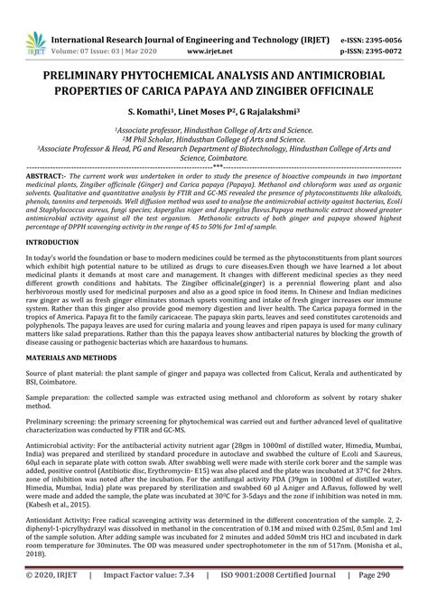 IRJET - Preliminary Phytochemical Analysis and Antimicrobial Properties of Carica Papaya and ...