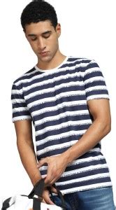 JACK & JONES Striped Men Round Neck Blue T-Shirt - Buy JACK & JONES ...