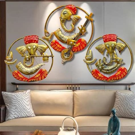 ZXC Metal Wrought Iron Lord Ganesha Playing Instruments Wall Hanging ...