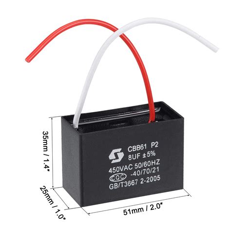 Buy uxcell Ceiling Fan Capacitor CBB61 8uF 450V AC 2 Wires Metallized ...