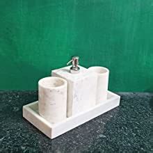 RM 4-Piece Bathroom Accessories Set Rameshwaram Marble, Dispenser,Tray ...