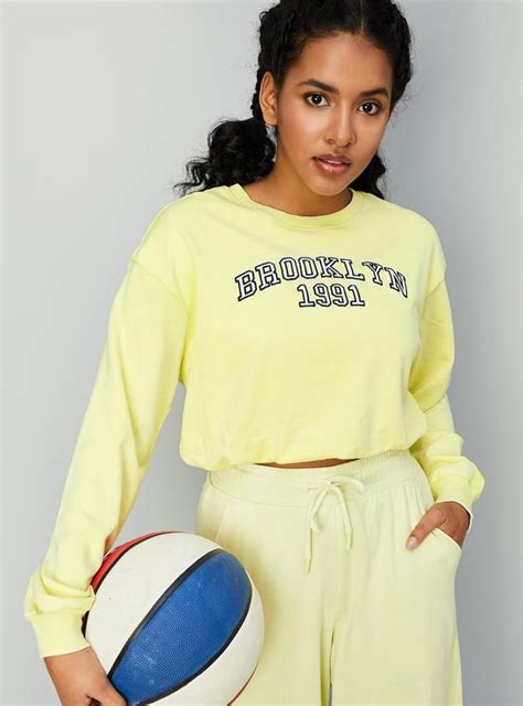 Buy Women Typographic Printed Round Neck Cropped T-shirt Online at just ...