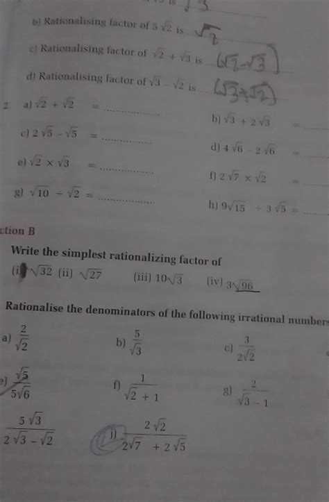 Rationalising factor of 52 is Wationalising factor of 2 +3 is d) Ratio..