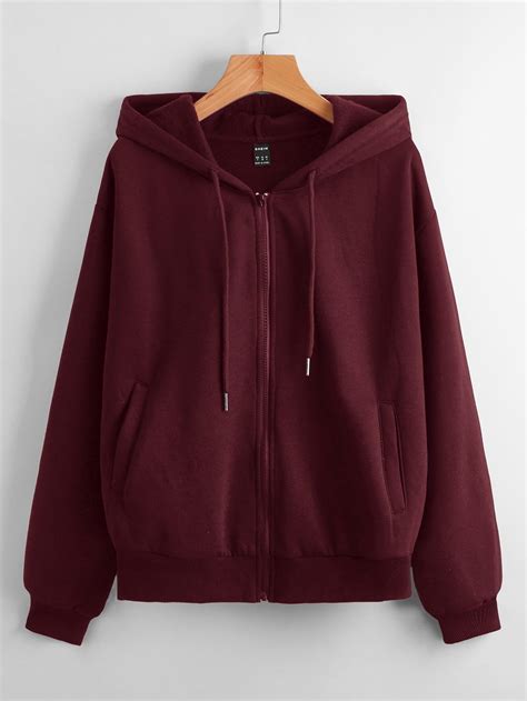 Drop Shoulder Solid Zip Up Hoodie | Red zip up hoodies, Hoodie fashion ...