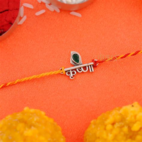 925 Pure Silver Krishna Rakhi for Brother with Roli Chawal and Certifi
