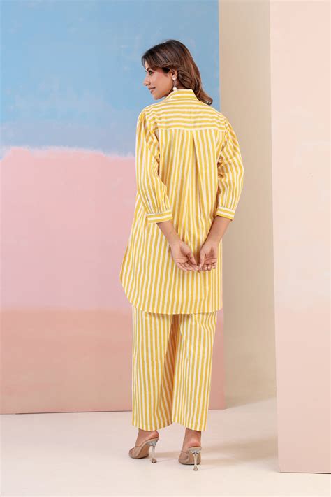 Lemon Stripe Cotton Coord Set – Manvaar Jaipur