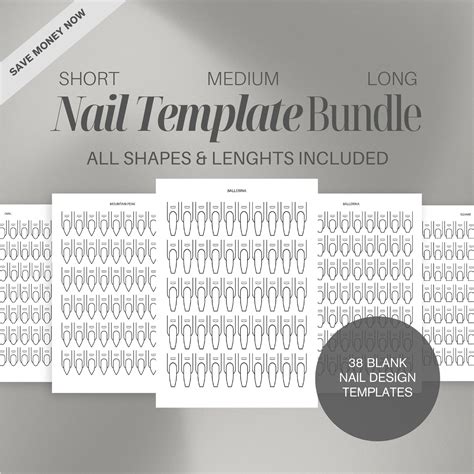 Nail Design Template Bundle, Short+medium+long Nail Practice Sheet ...