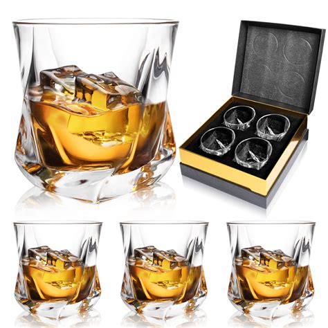 Buy Whiskey Glasses, 7 oz Bourbon Glasses Set of 4 Square Bottom, Old ...