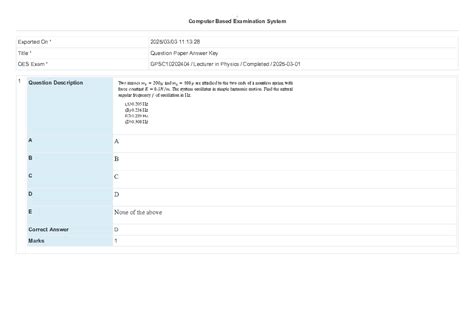 Computer Based Examination System: OES Exam GPSC10202404 - Answer Key ...