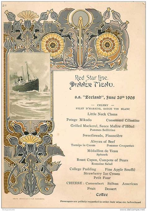 Image result for First Class Dinner Menu