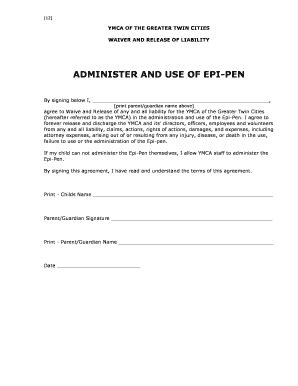 Fillable Online ymcatwincities Epi-Pen Administration Form - YMCA Twin ...