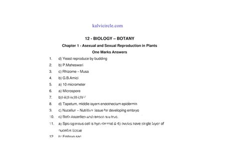 12th Std Bio Botany Book back One mark Question Answer Key (English ...