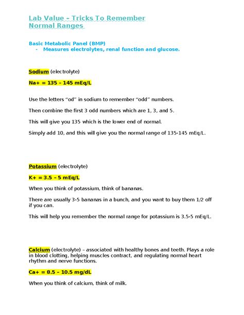 Image result for BMP Lab Values